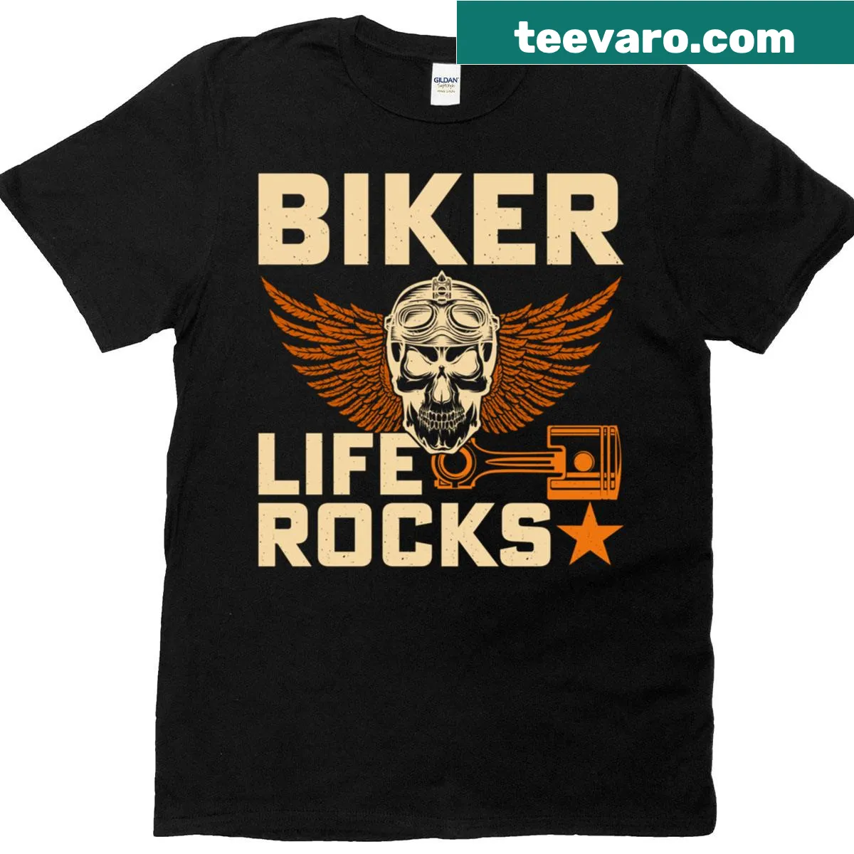 Vintage distressed biker t-shirt featuring a skull graphic — on a men's t-shirt