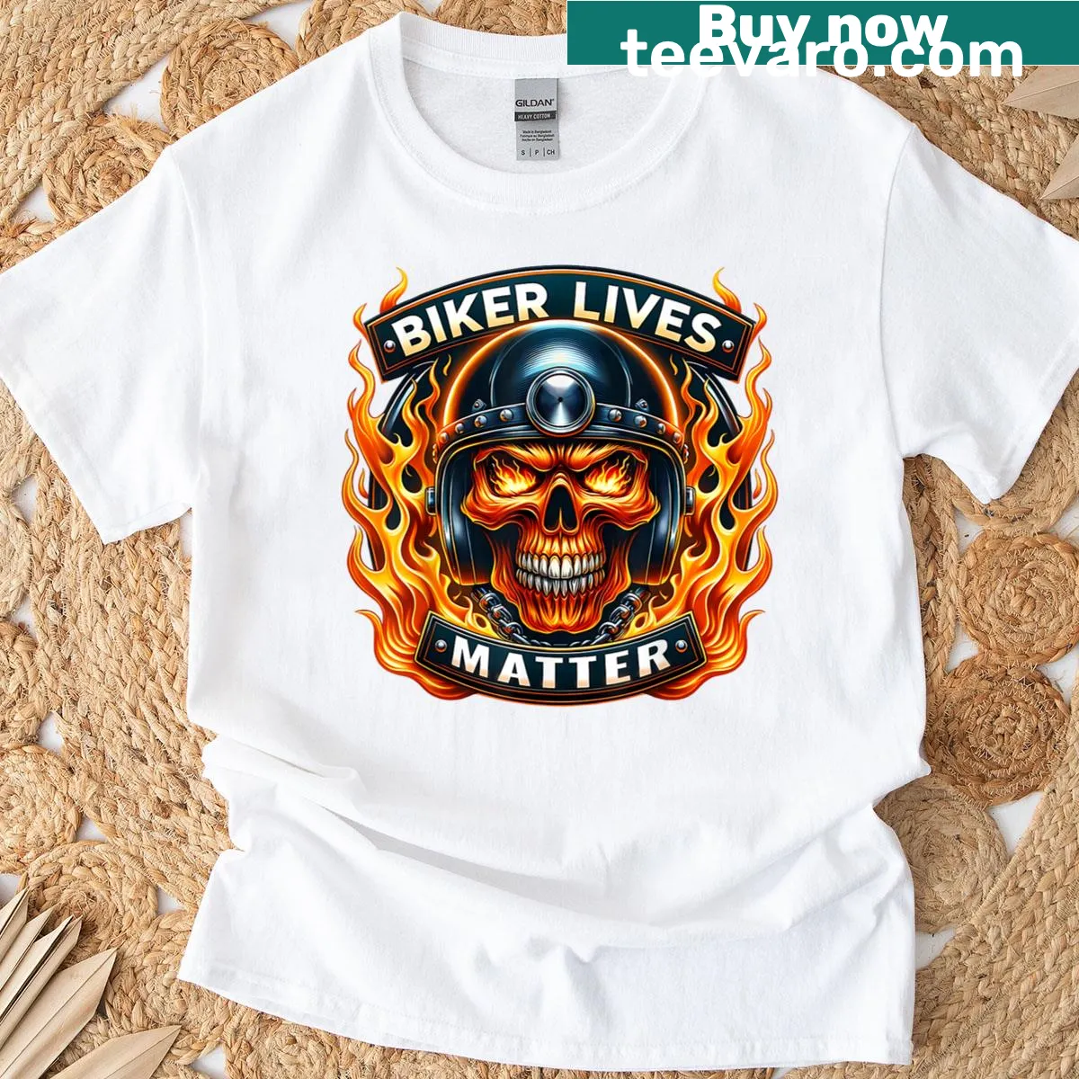 Skull graphic biker t-shirt with the phrase Biker Lives Matter — on a men's t-shirt