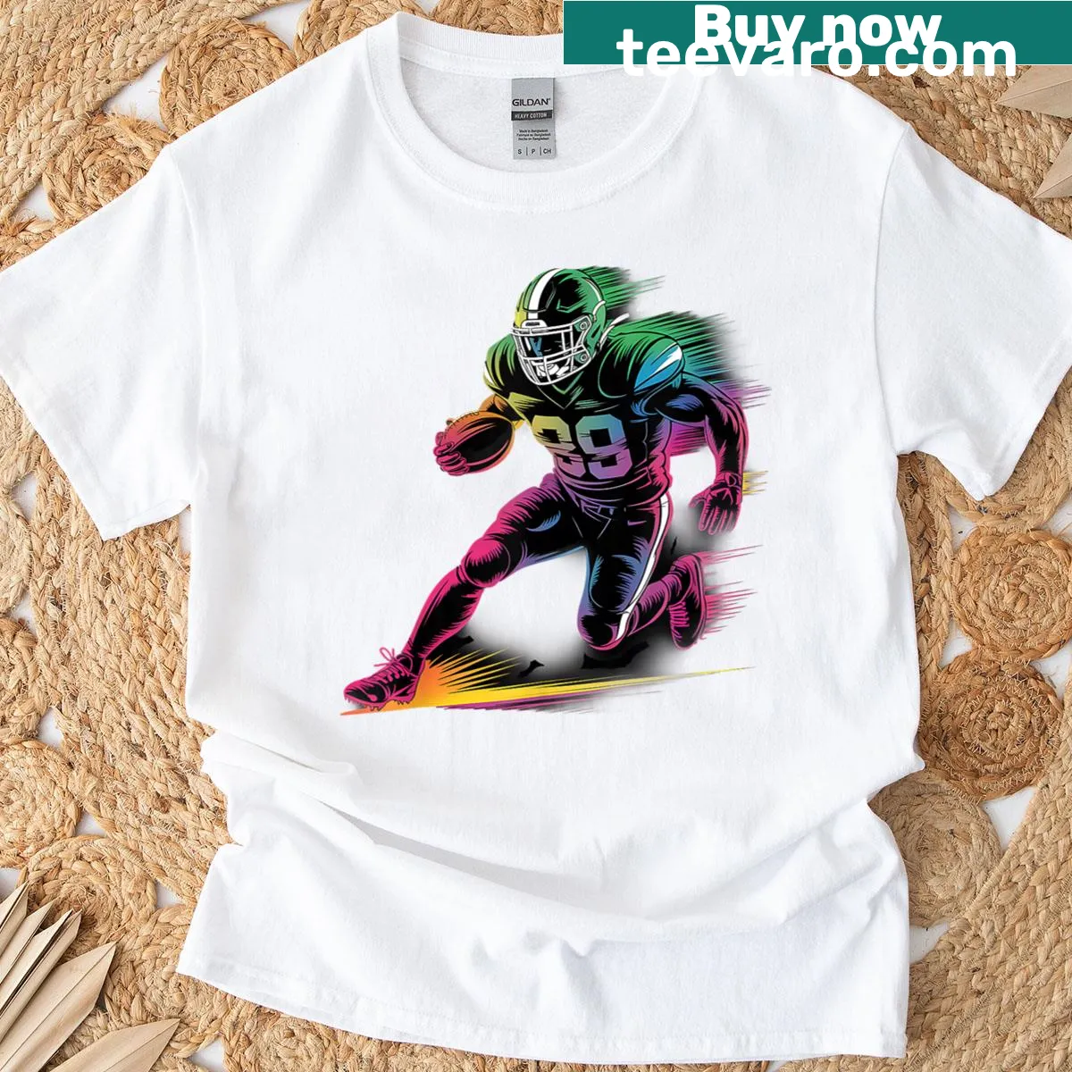 Retro American football T-shirt with nostalgic graphics — on a men's t-shirt