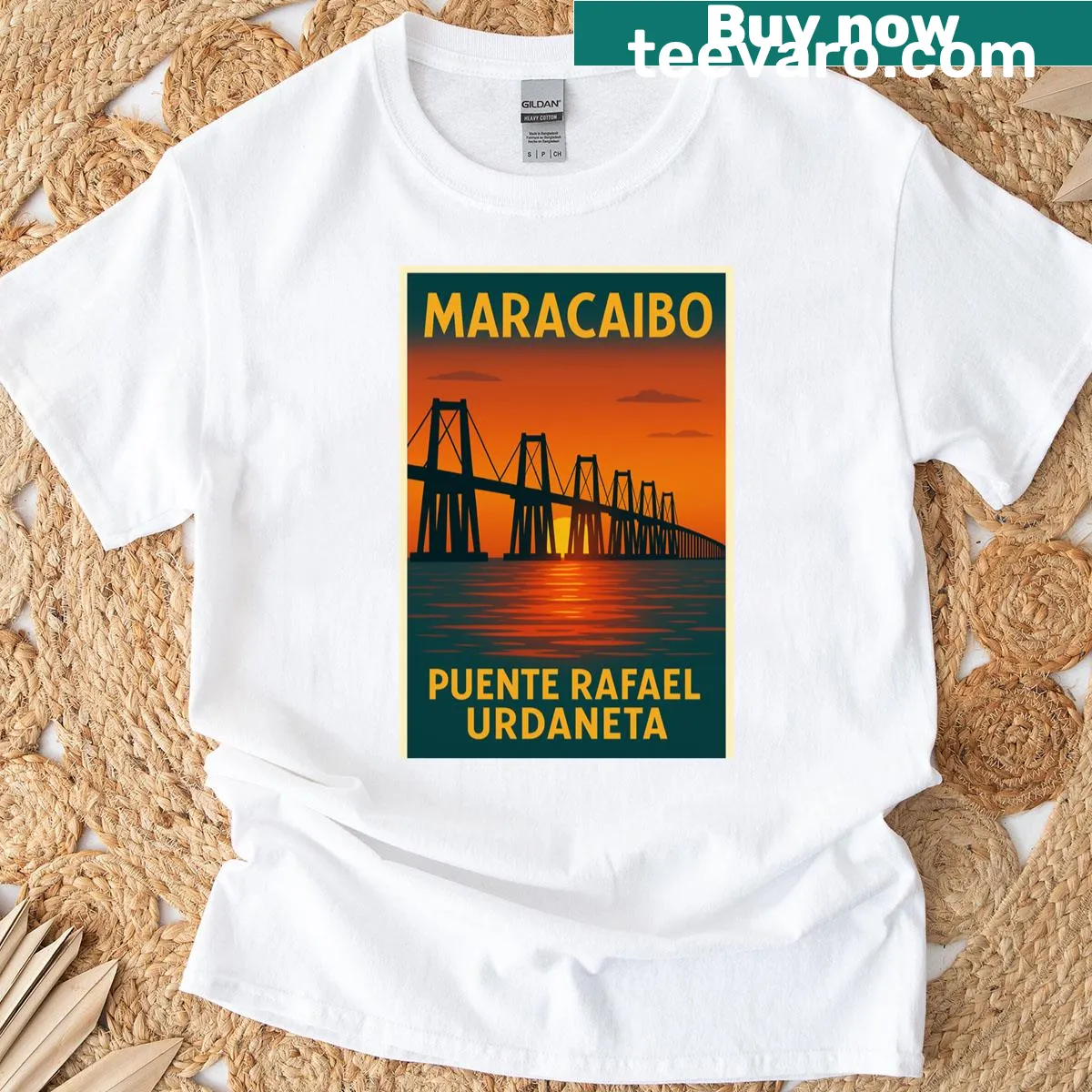 Illustrative t-shirt featuring a beautiful bridge design. — on a men's t-shirt