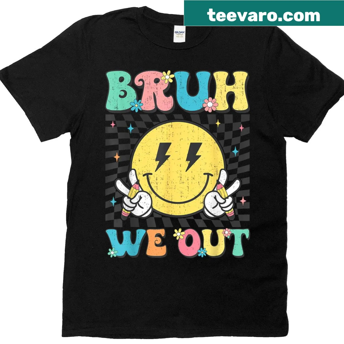 Humorous T-shirt for teachers with 'Bruh We Out' text — on a men's t-shirt