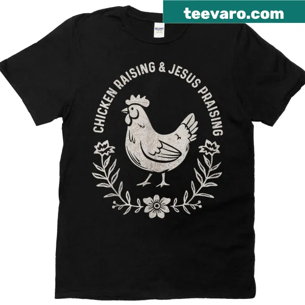 Vintage T-shirt with 'Chicken Raising Jesus Praising' text
