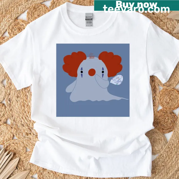 Illustration t-shirt featuring a ghost clown with a spooky background