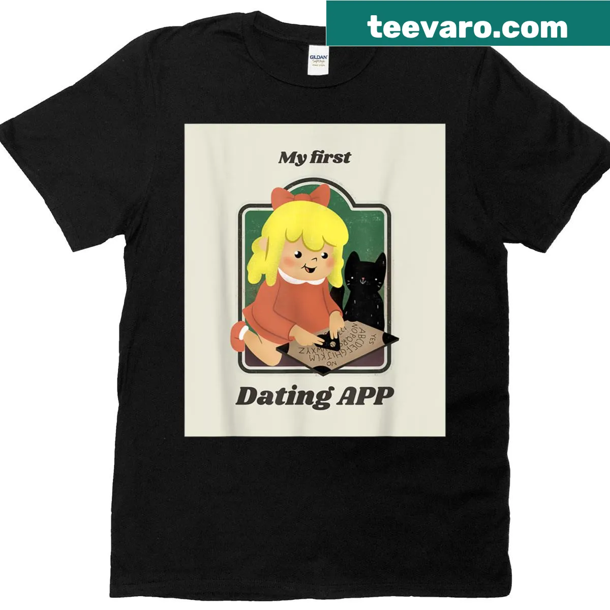Funny t-shirt about dating apps — on a men's t-shirt