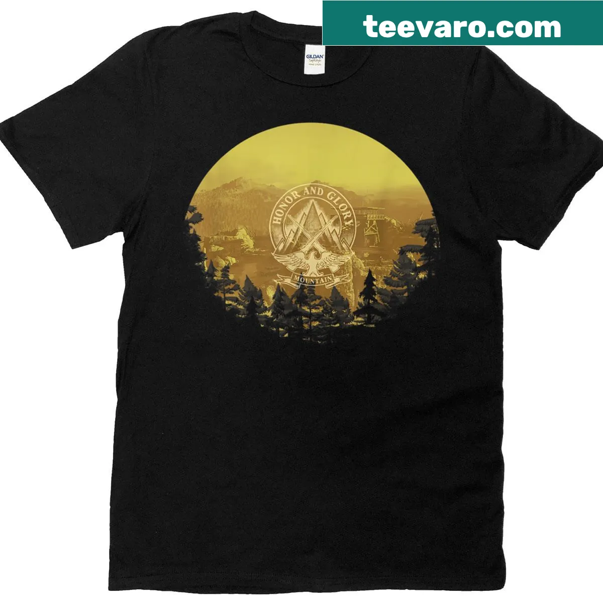 Vintage landscape T-shirt evoking honor and glory — on a men's t-shirt