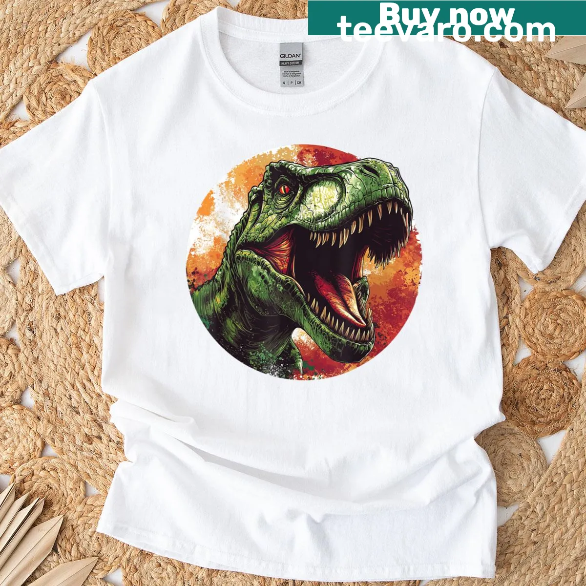 Dinosaur T-rex graphic t-shirt showcasing a fierce dinosaur design — on a men's t-shirt