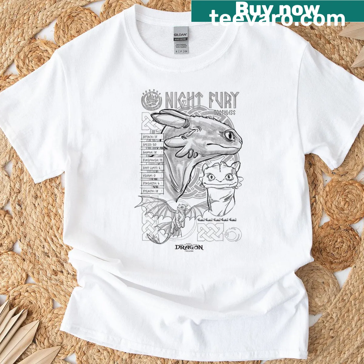 Illustrated Night Fury Toothless from Dreamworks on a t-shirt — on a men's t-shirt