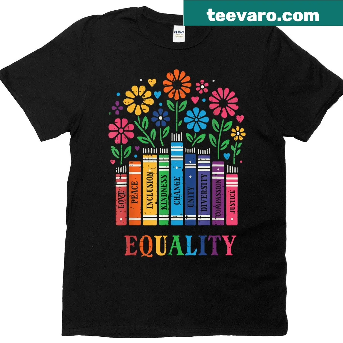 Empowering t-shirt featuring equality and peace slogans — on a men's t-shirt