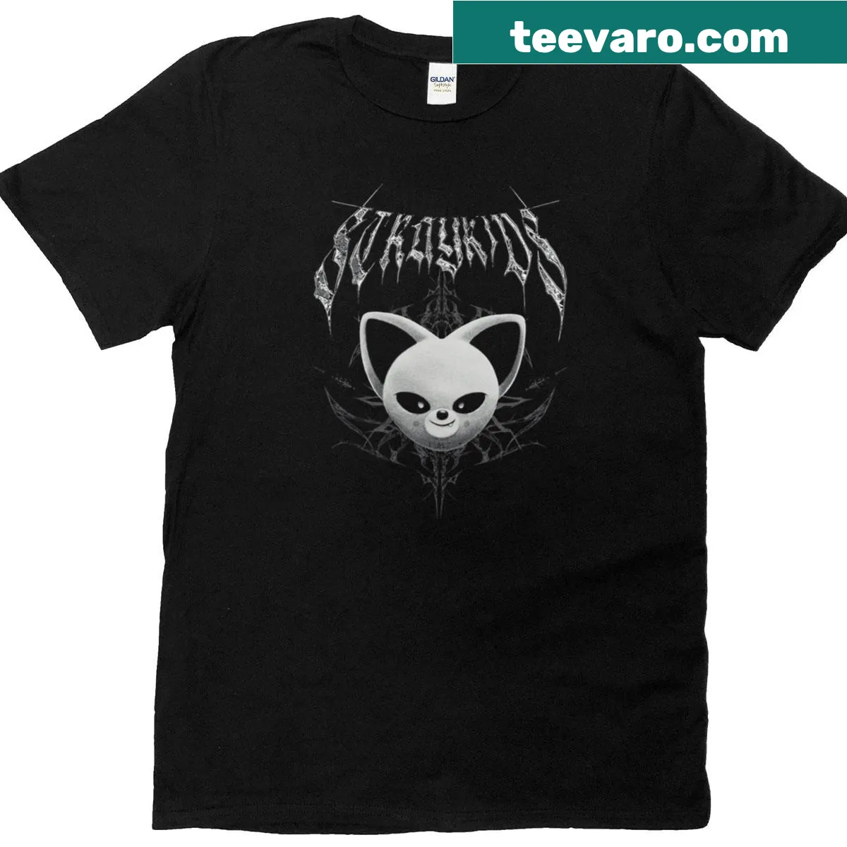 Stray Kids themed t-shirt with Foxlny graphic — on a men's t-shirt