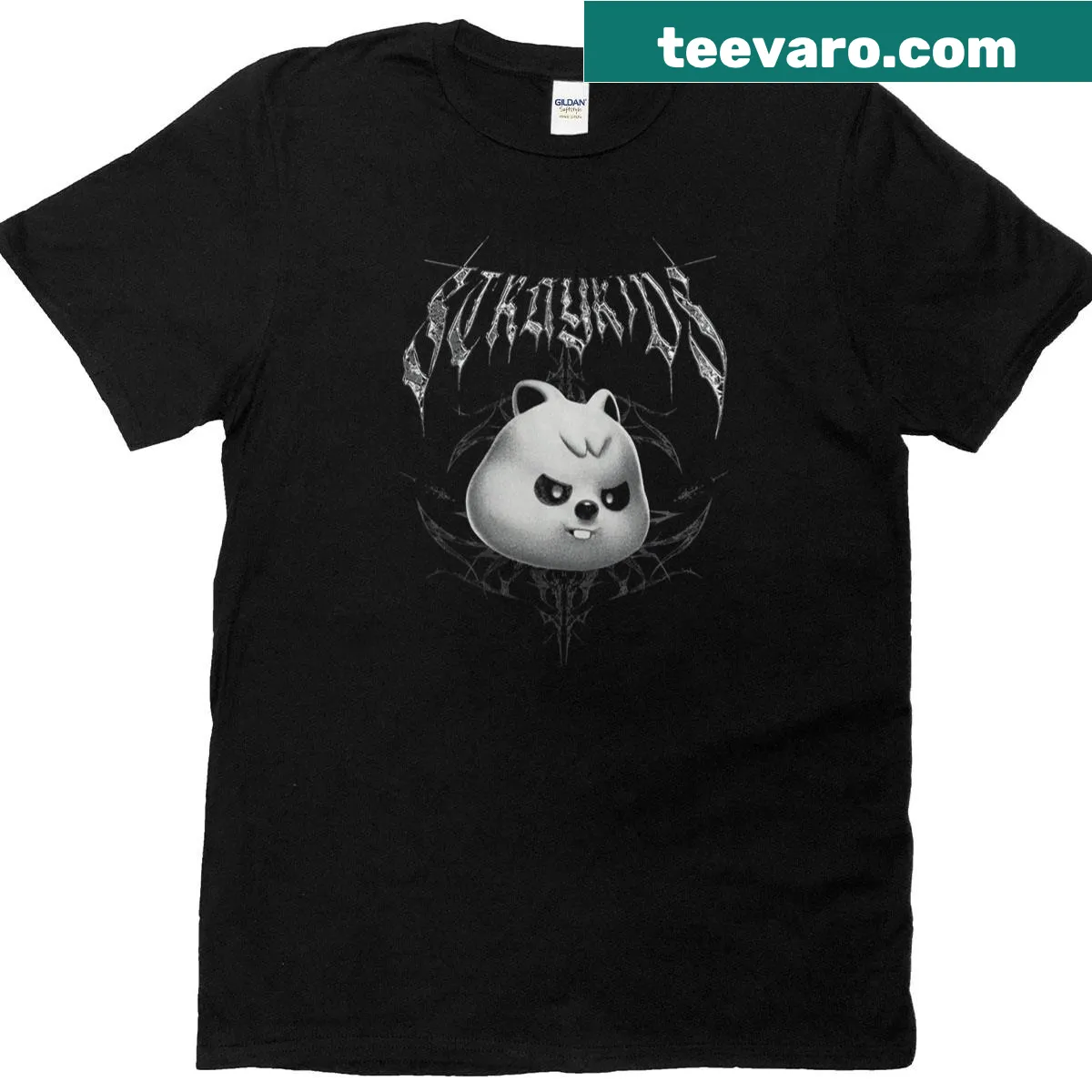 Cartoon graphic of Han Quoka from Evil Skzoo on a T-shirt — on a men's t-shirt