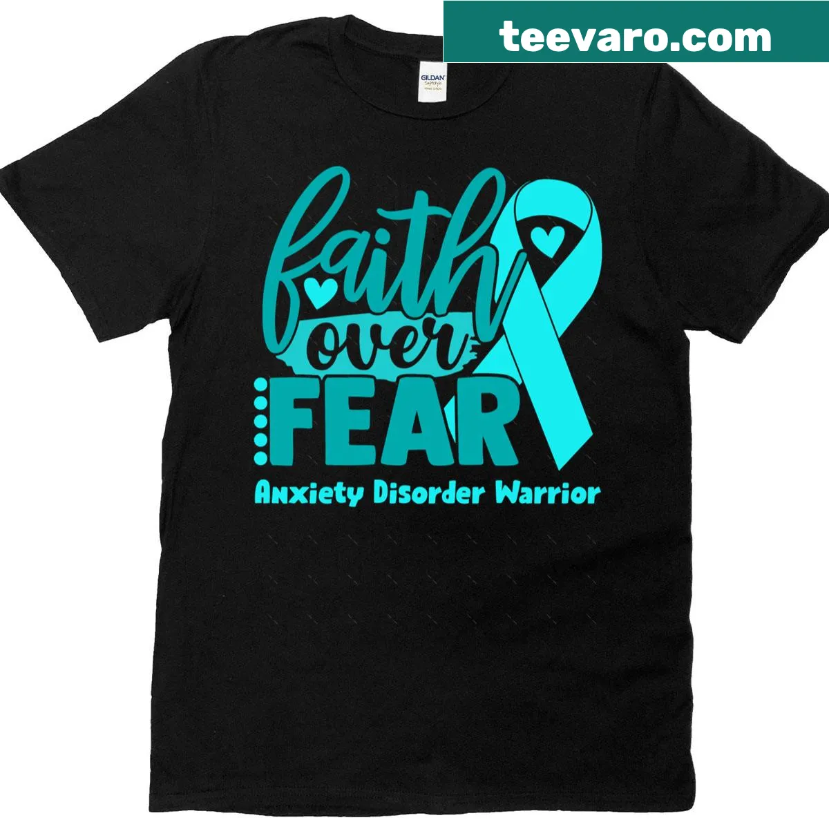Inspirational 'Faith Over Fear' text on an oversized T-shirt — on a men's t-shirt