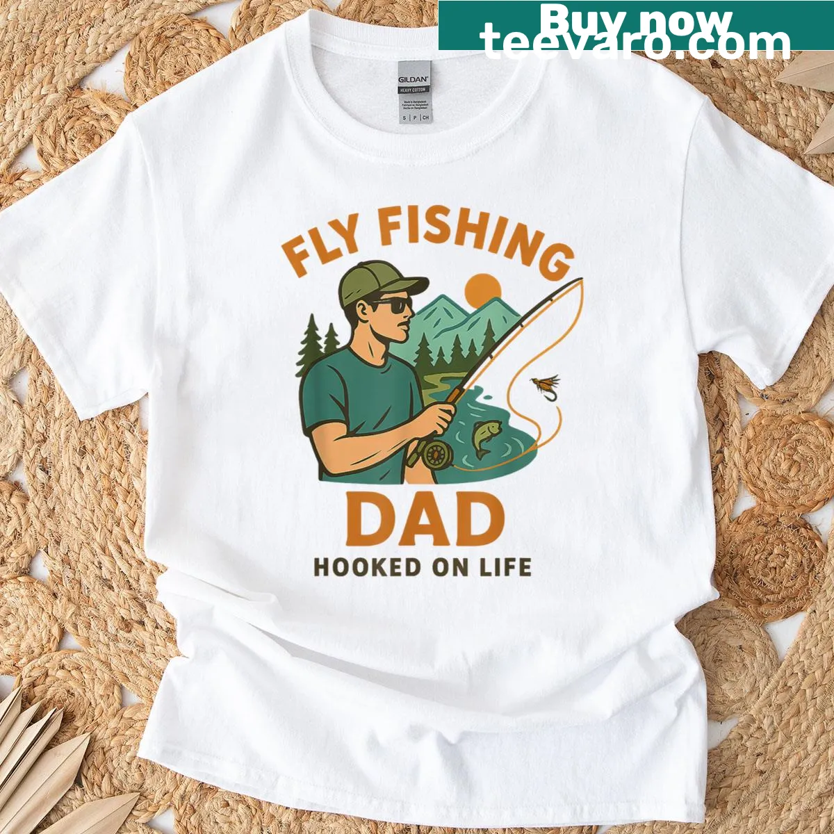 Fly fishing dad t-shirt celebrating outdoor adventures and fishing — on a men's t-shirt