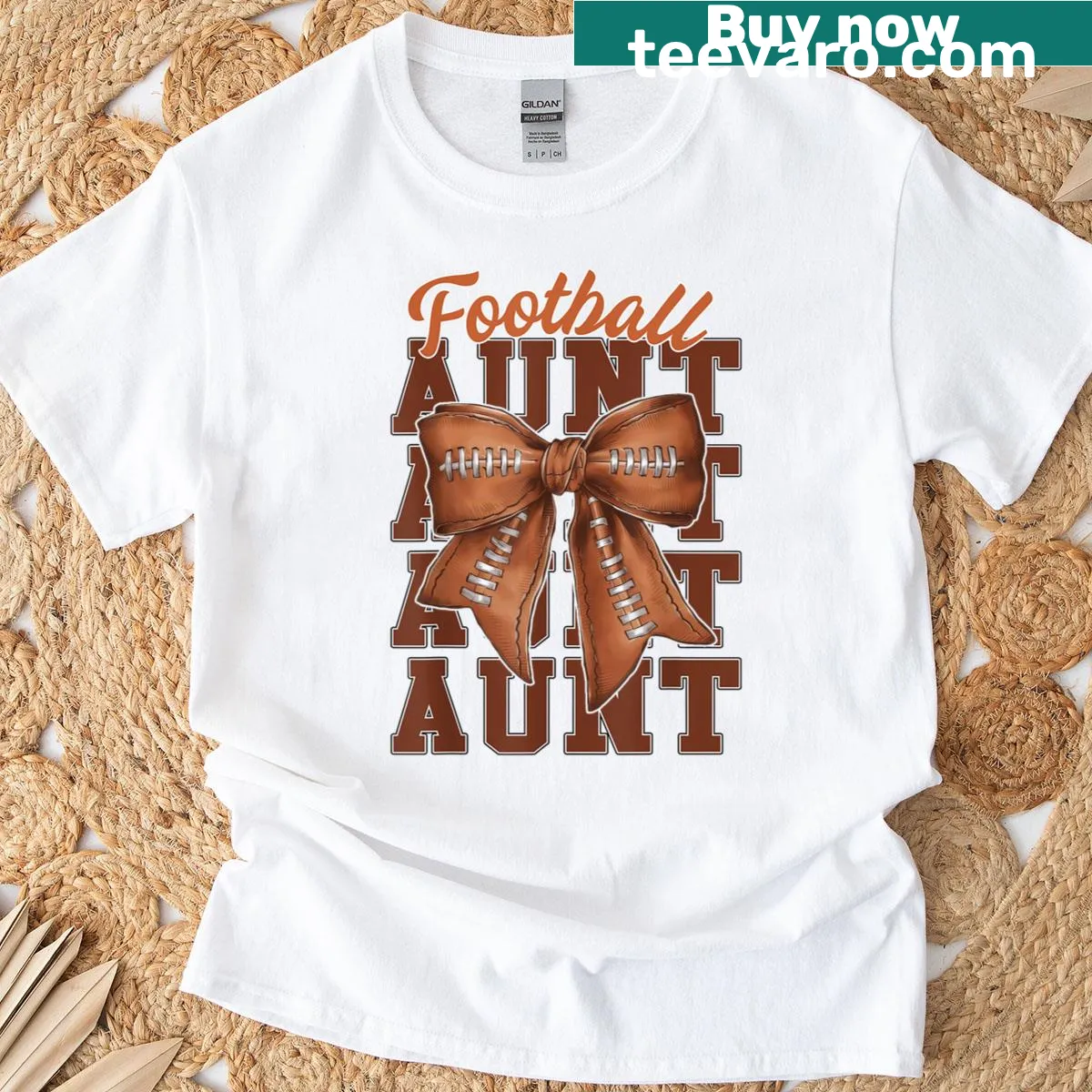 T-shirt for football aunts featuring a playful bow design — on a men's t-shirt