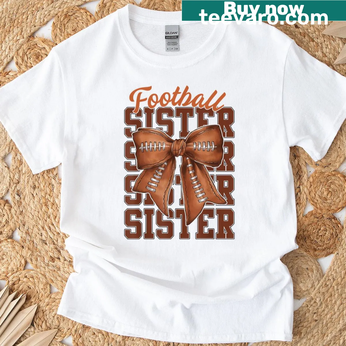 T-shirt for football sisters featuring a coquette bow design — on a men's t-shirt