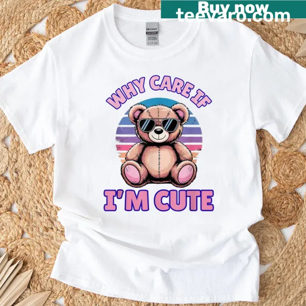 Retro sunset design featuring a cute teddy bear