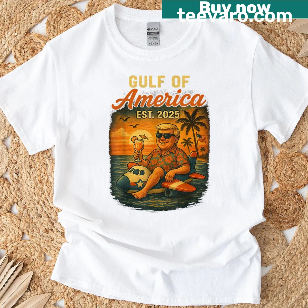 Retro Gulf of USA t-shirt with humorous establishment date — on a men's t-shirt
