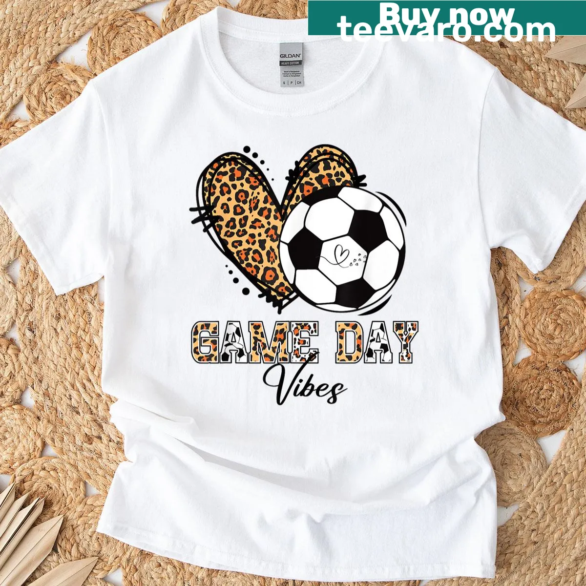 Leopard print heart with a football graphic on a T-shirt — on a men's t-shirt