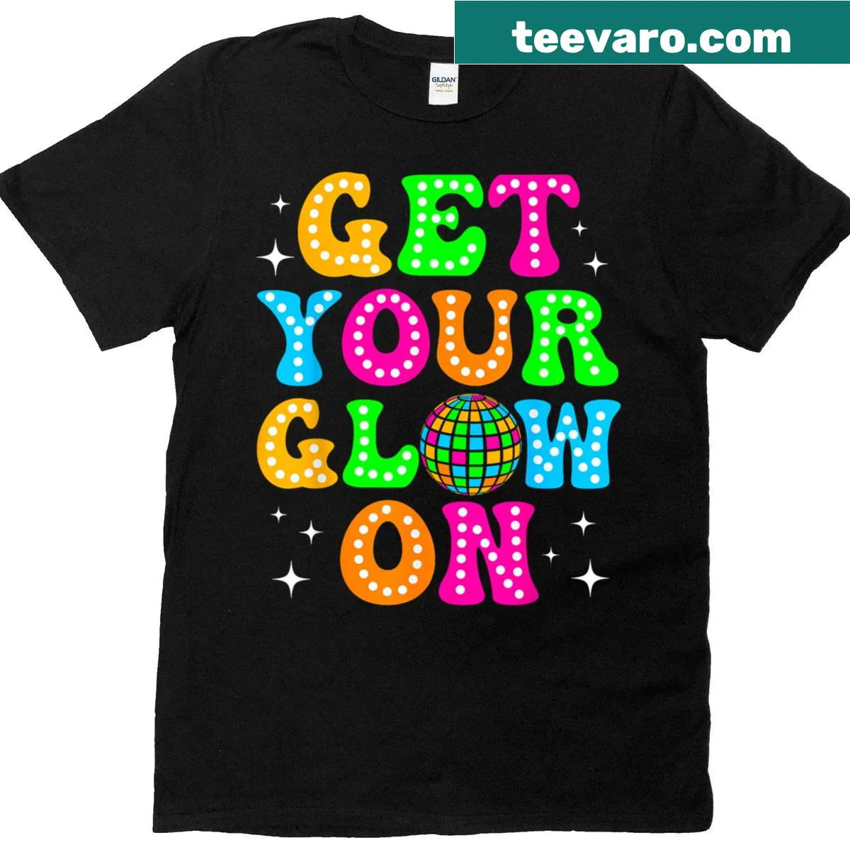 Matching team party t-shirt with glowing phrase — on a men's t-shirt