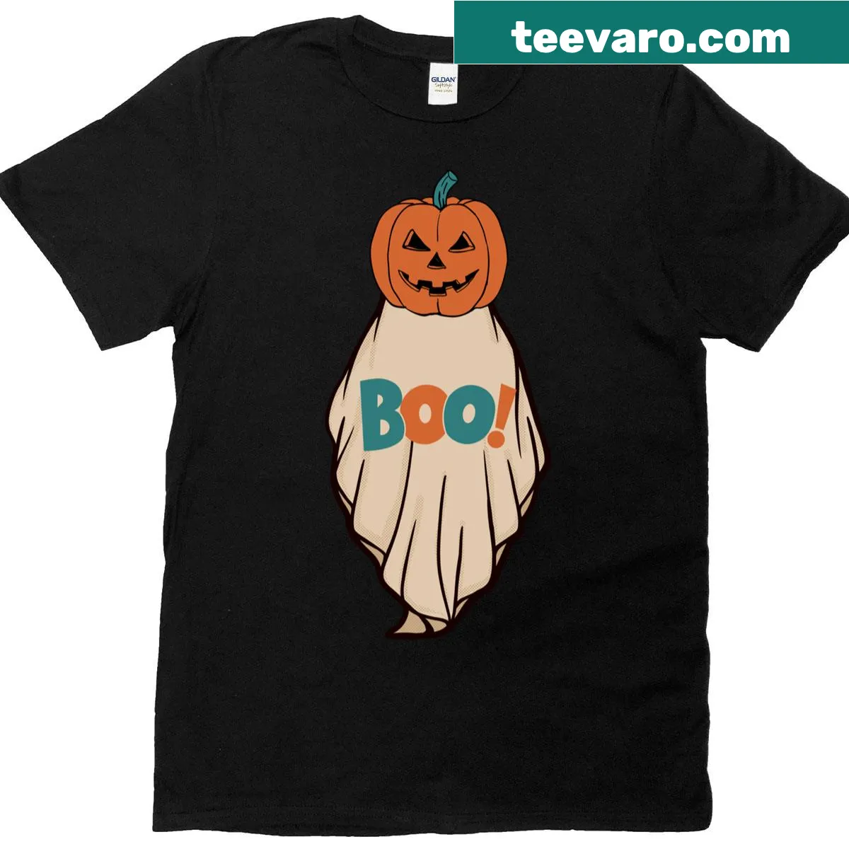 Vintage t-shirt featuring a playful ghost graphic and 'Boo' text — on a men's t-shirt