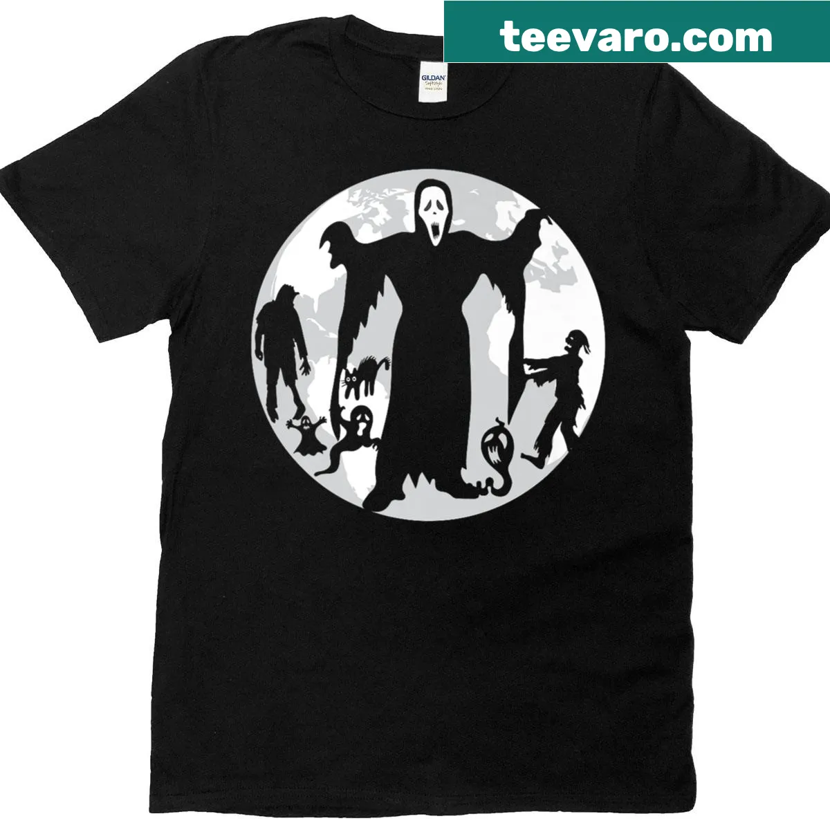 Cartoon ghost design on a premium Halloween T-shirt — on a men's t-shirt
