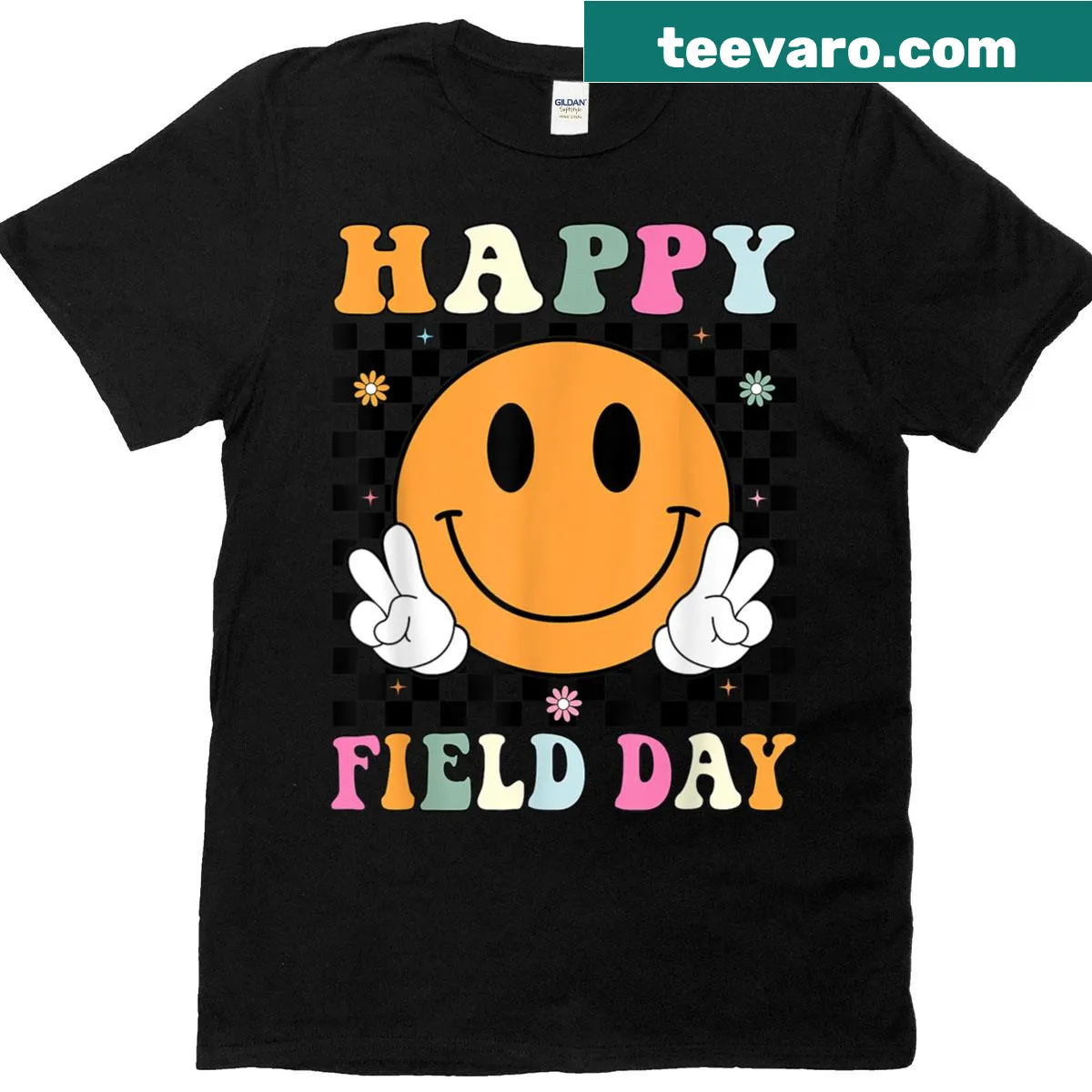 Retro smile-themed field day T-shirt for teachers and students — on a men's t-shirt