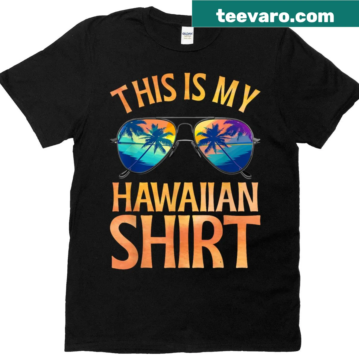 Playful Hawaiian art T-shirt with tropical themes — on a men's t-shirt
