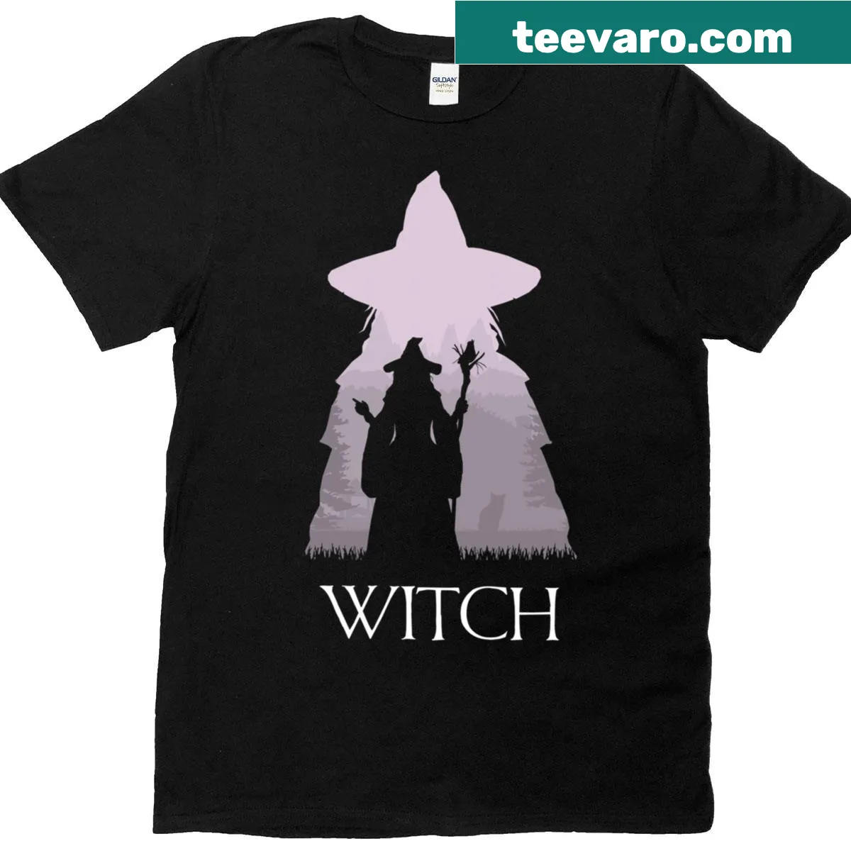 Witch-themed history t-shirt with mystical design elements — on a men's t-shirt