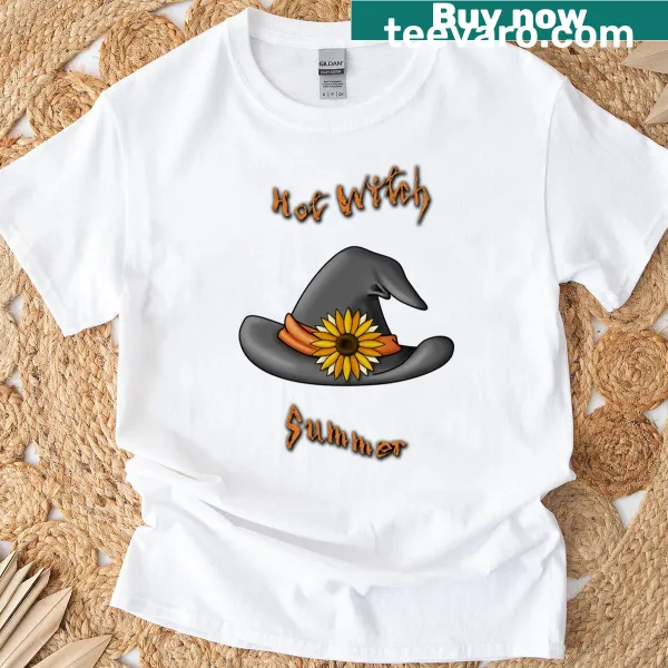 Whimsical witch graphic for summer on a t-shirt