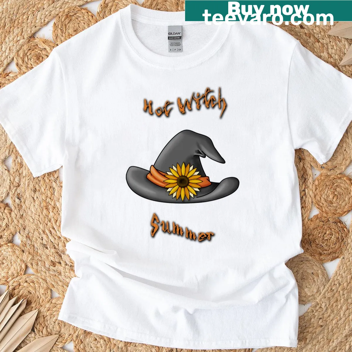 Whimsical witch graphic for summer on a t-shirt — on a men's t-shirt