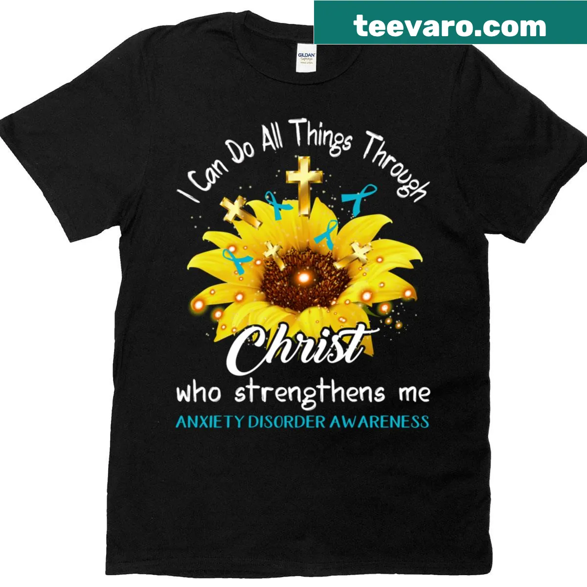 T-shirt with the inspirational phrase about strength through faith — on a men's t-shirt