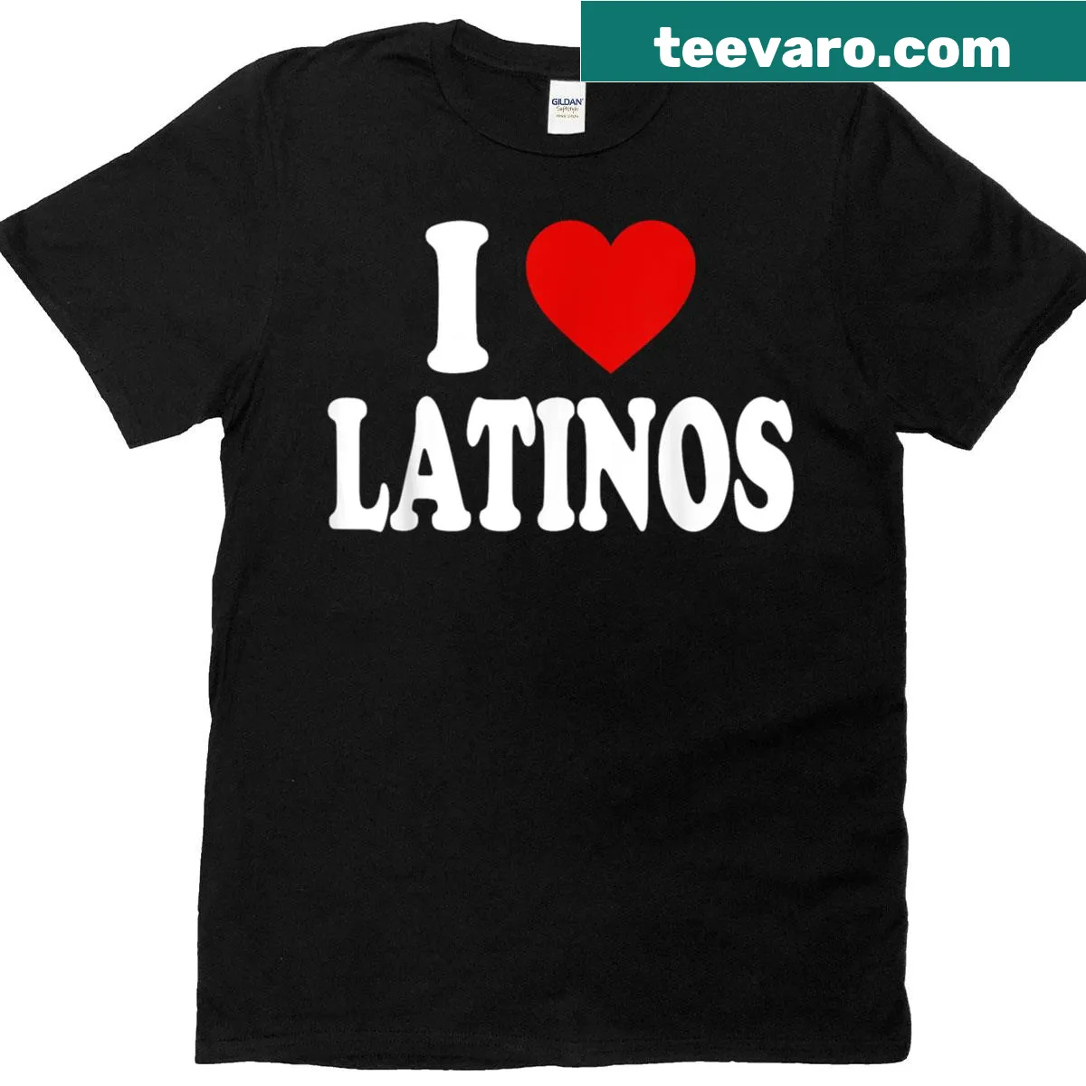 T-shirt with the heart symbol and phrase expressing love for Latinos — on a men's t-shirt