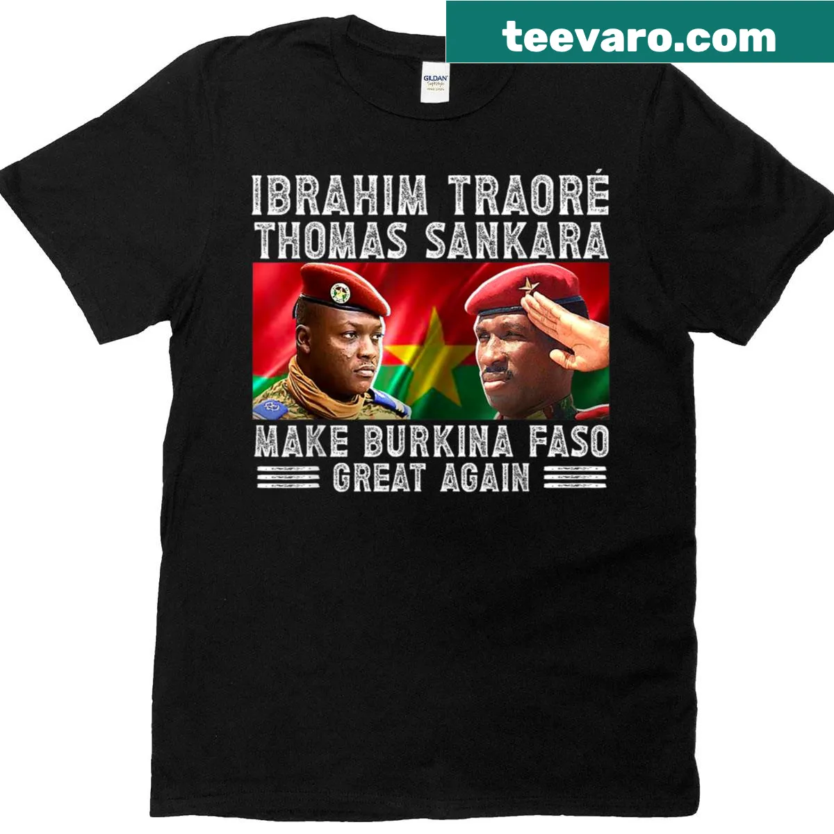 T-shirt honoring Ibrahim Traore and Thomas Sankara with bold text — on a men's t-shirt