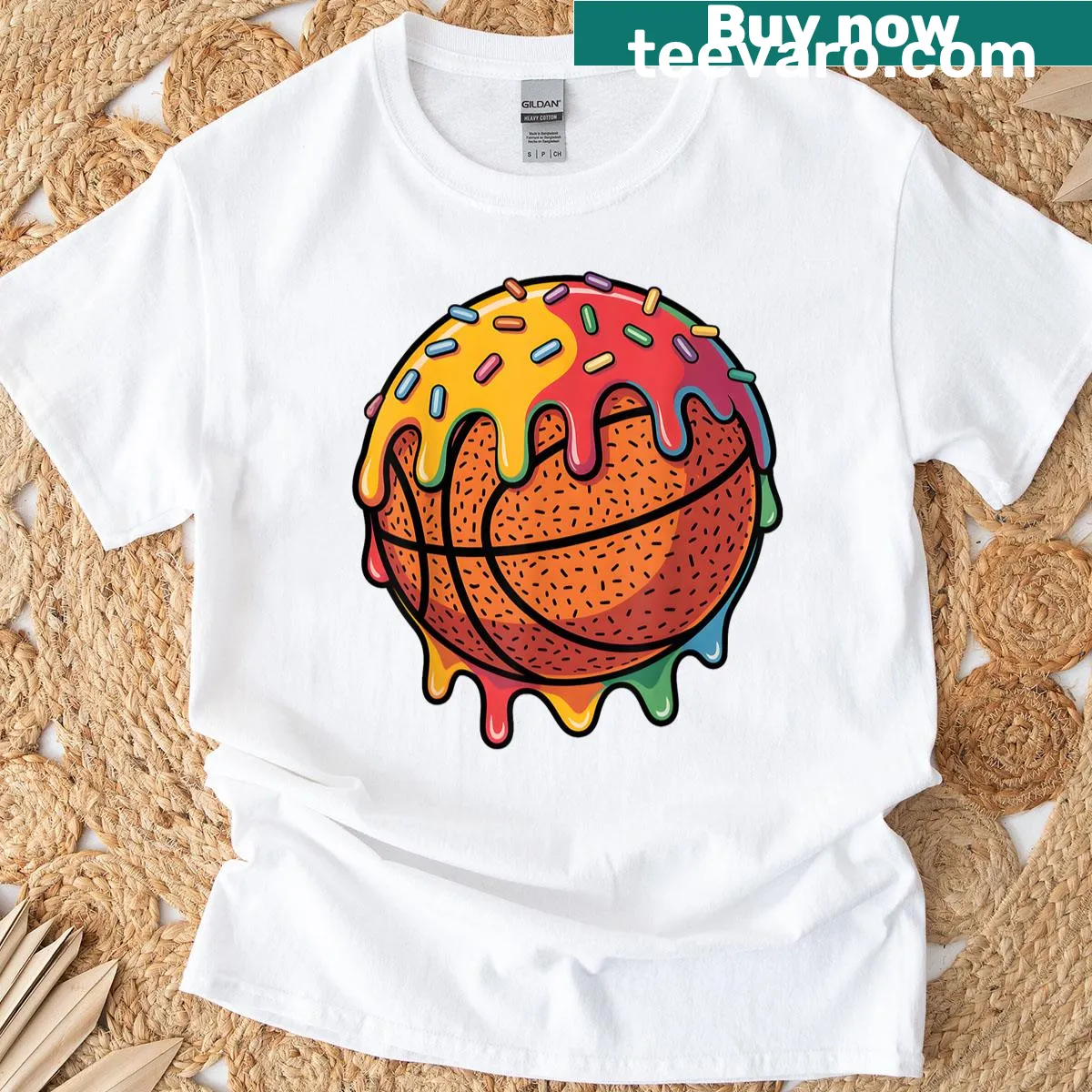 Fun ice cream and basketball T-shirt for kids featuring sprinkles and a playful design — on a men's t-shirt