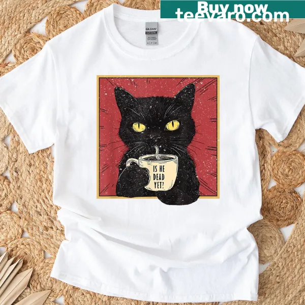 Funny cat graphic with humorous text on a T-shirt