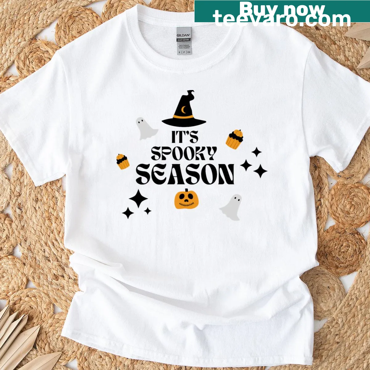 Oversized Halloween T-shirt with the phrase It's Spooky Season — on a men's t-shirt
