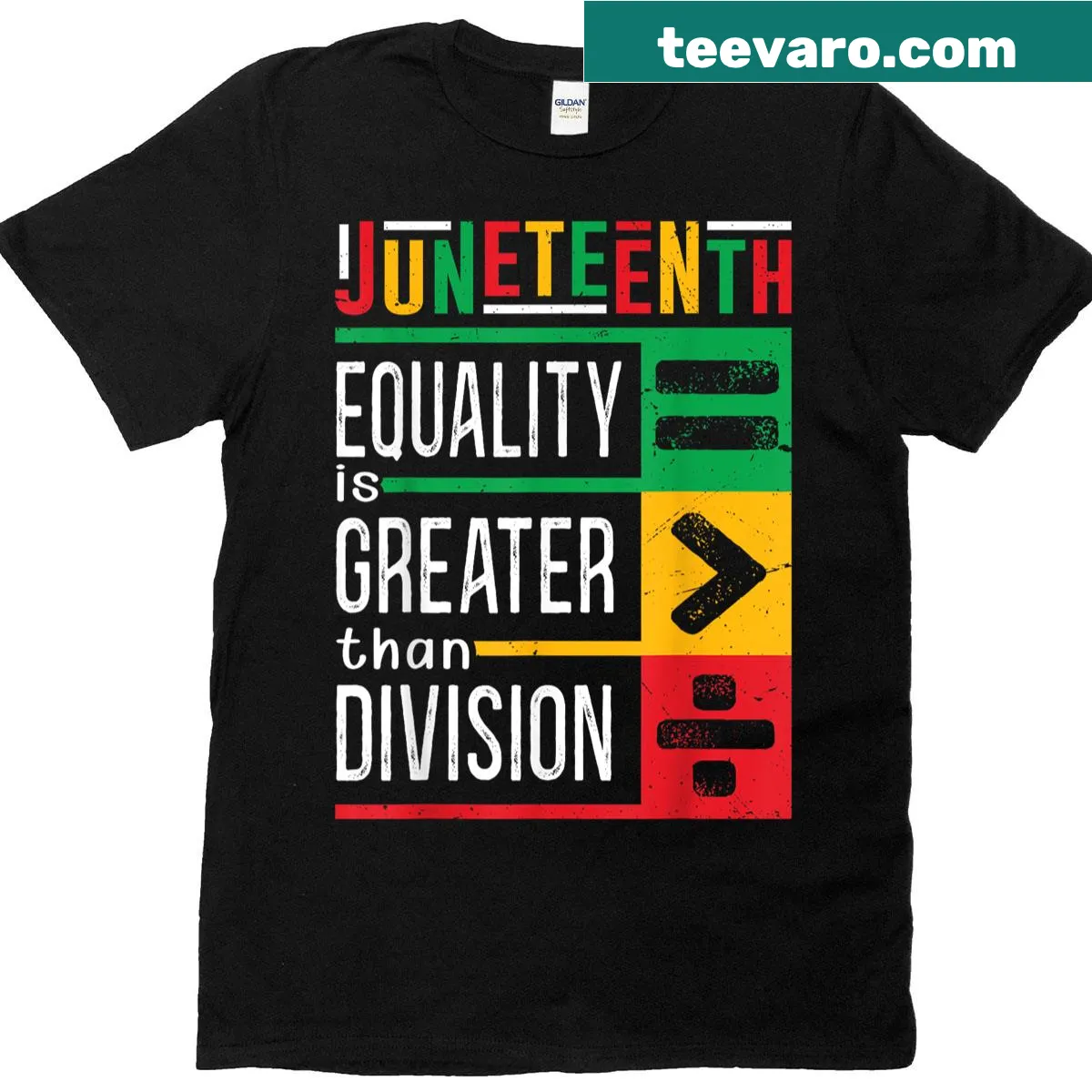 T-shirt stating 'Equality Is Greater Than Division' promoting unity — on a men's t-shirt