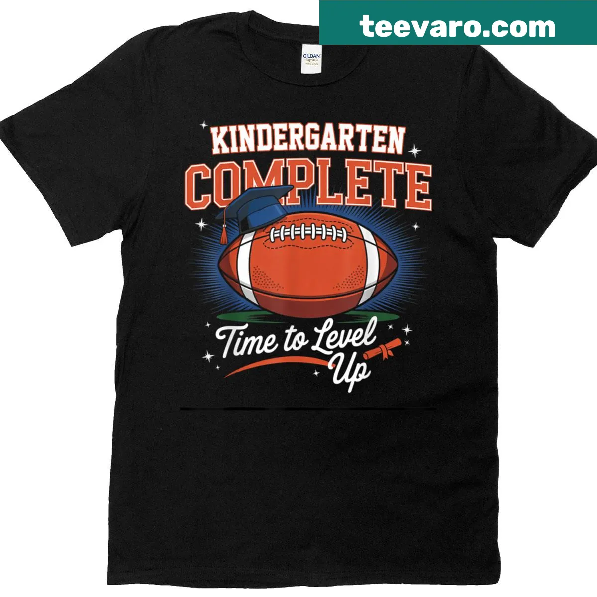 T-shirt celebrating kindergarten graduation with 'Time To Level Up' text — on a men's t-shirt