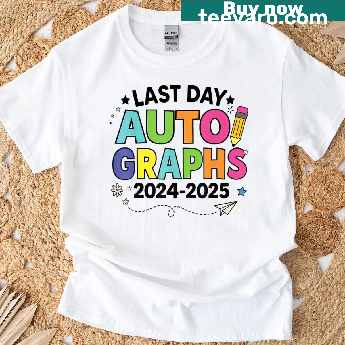 Teacher t-shirt celebrating last day of school with autographs — on a men's t-shirt