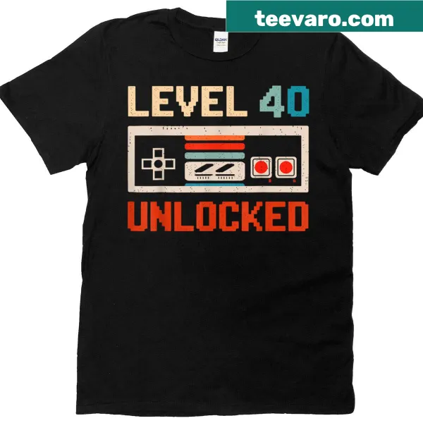 Vintage gamer t-shirt for 40th birthday featuring 'Level 40 Unlocked'
