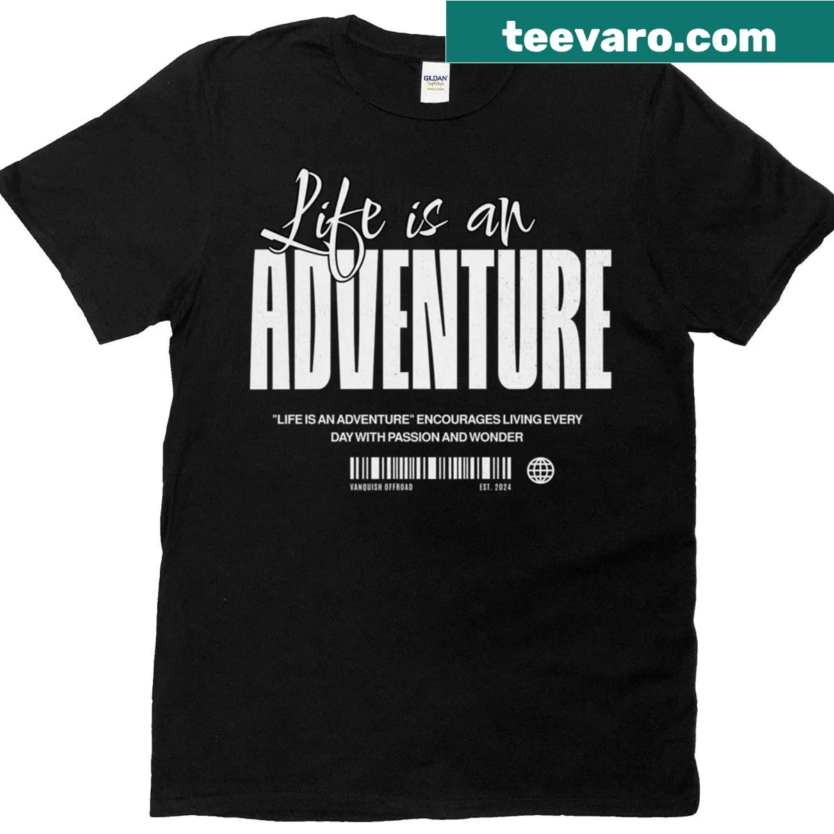 Oversized t-shirt with 'Life Is An Adventure' graphic design — on a men's t-shirt