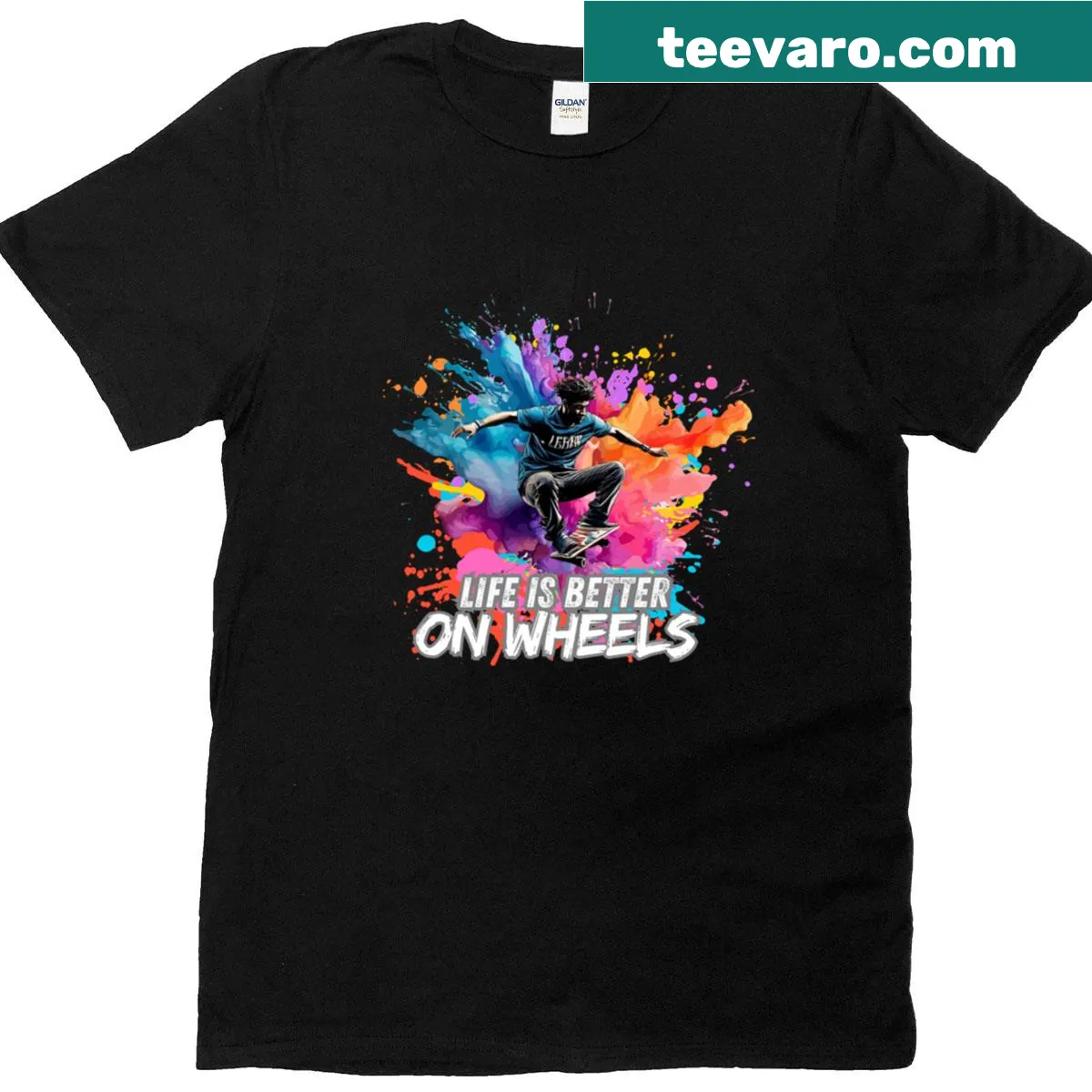Cyclist-themed t-shirt with 'Life Is Better On Wheels' text and illustration — on a men's t-shirt