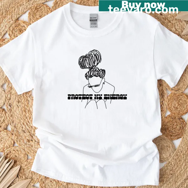 Black tee with custom illustration and the message 'Protect My Energy'