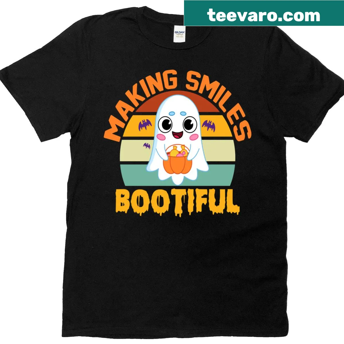 Halloween t-shirt for dental hygienists with tooth character — on a men's t-shirt