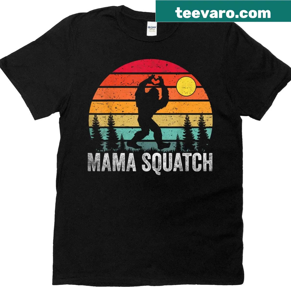Cute t-shirt featuring a cartoon Bigfoot and 'Mama Squatch' text — on a men's t-shirt