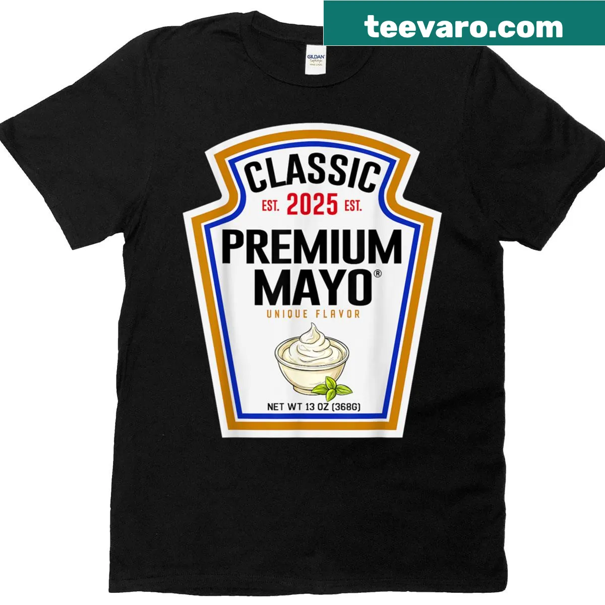 Cartoon mayonnaise jar graphic on Halloween costume T-shirt — on a men's t-shirt