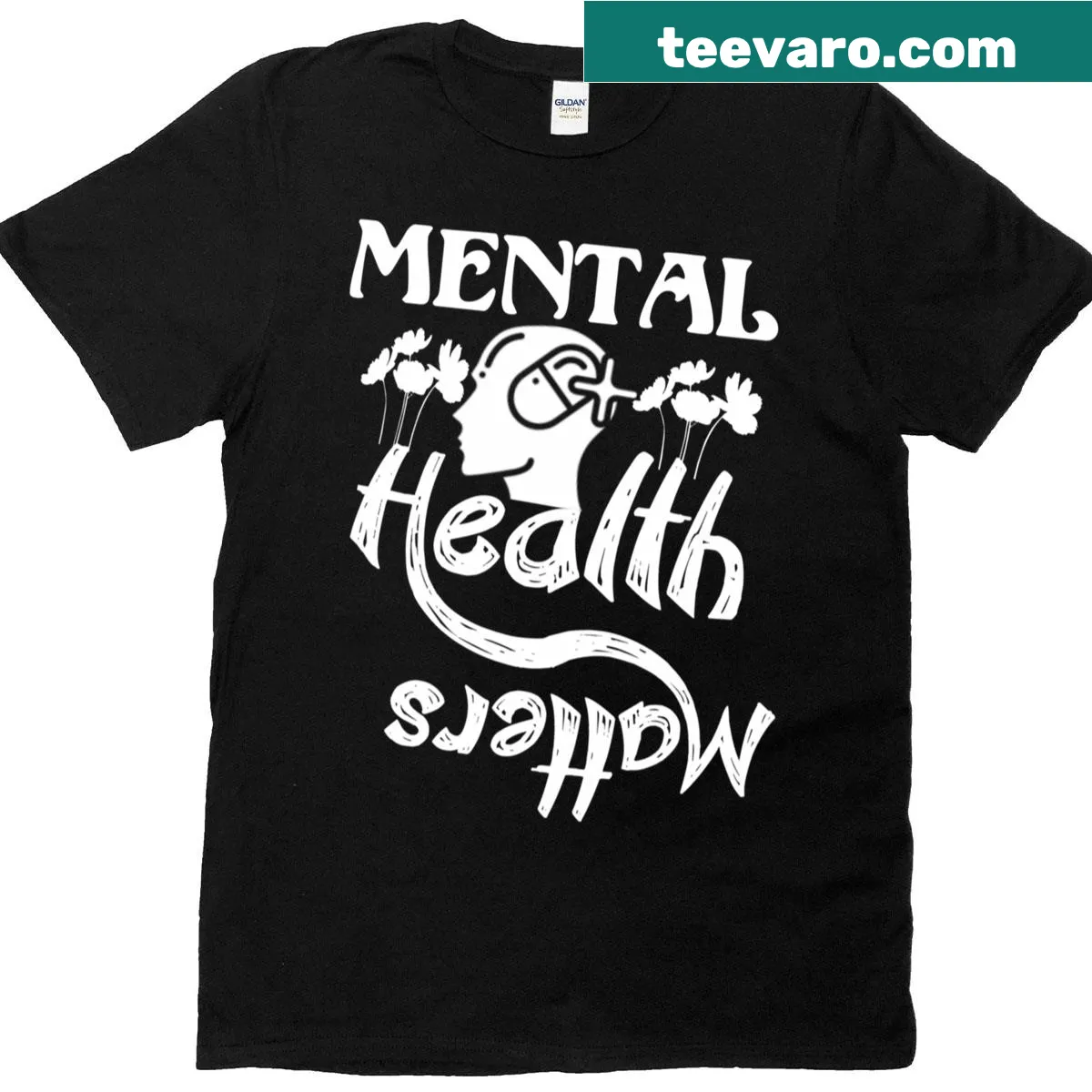 Oversized t-shirt displaying Mental Health Matters slogan — on a men's t-shirt