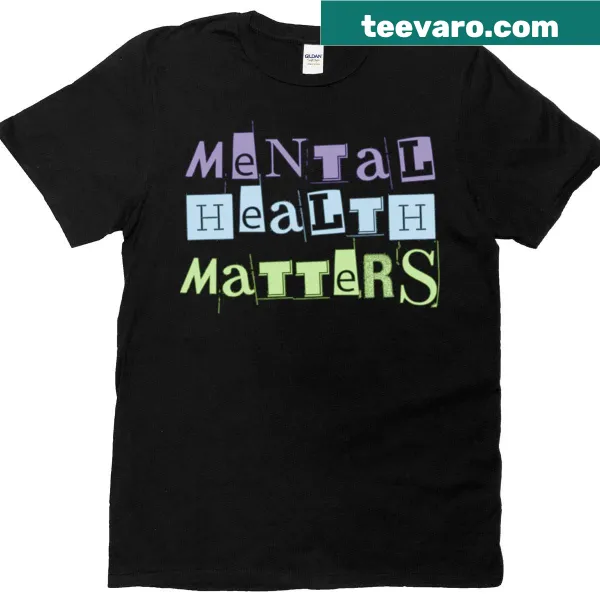 Stencil design T-shirt featuring the phrase Mental Health Matters