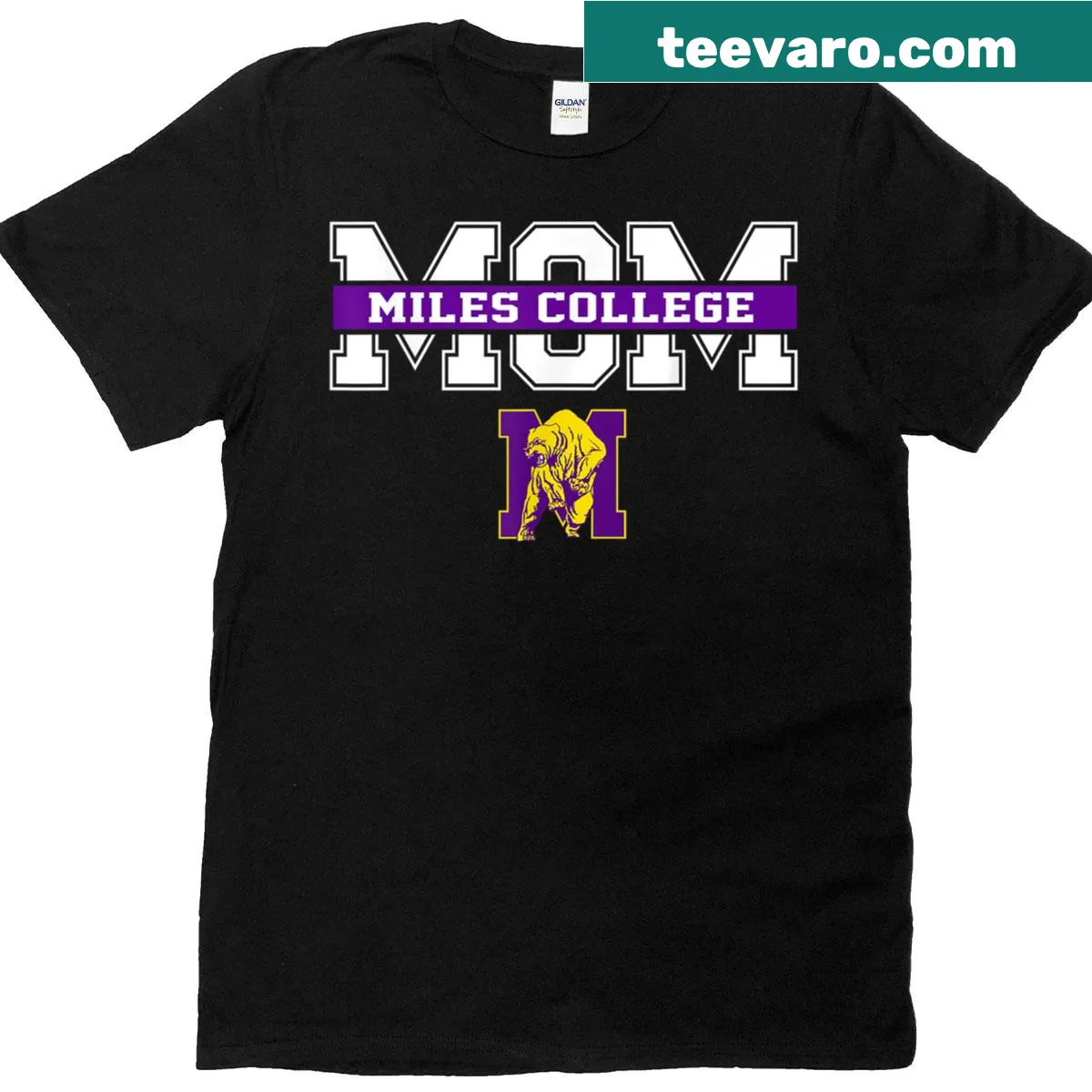 Vintage design t-shirt for Miles College Moms with arch text. — on a men's t-shirt