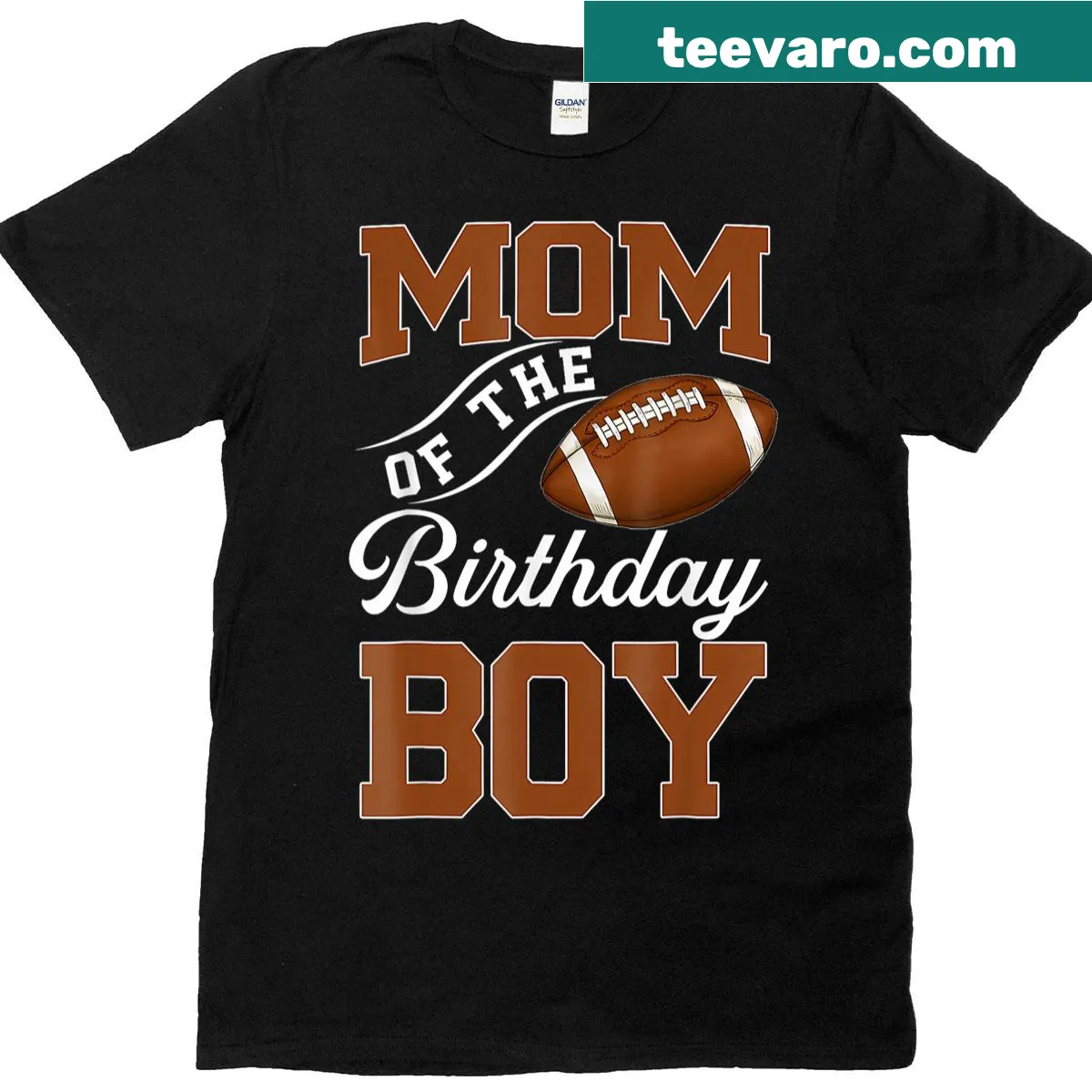 Football themed t-shirt for moms of birthday boys with bold typography. — on a men's t-shirt