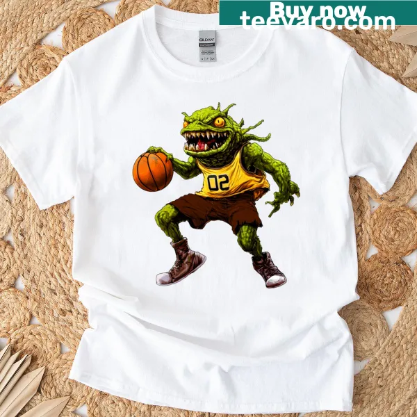 Cartoon monster basketball player graphic t-shirt